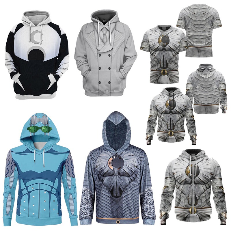 European and American new Moonlight Knight Avengers cosplay hooded sweater 3D printed long sleeve zipper coat for men and women European and American new Moonlight Knight Avengers cosplay hooded sweater 3D printed long sleeve zipper coat for men and women