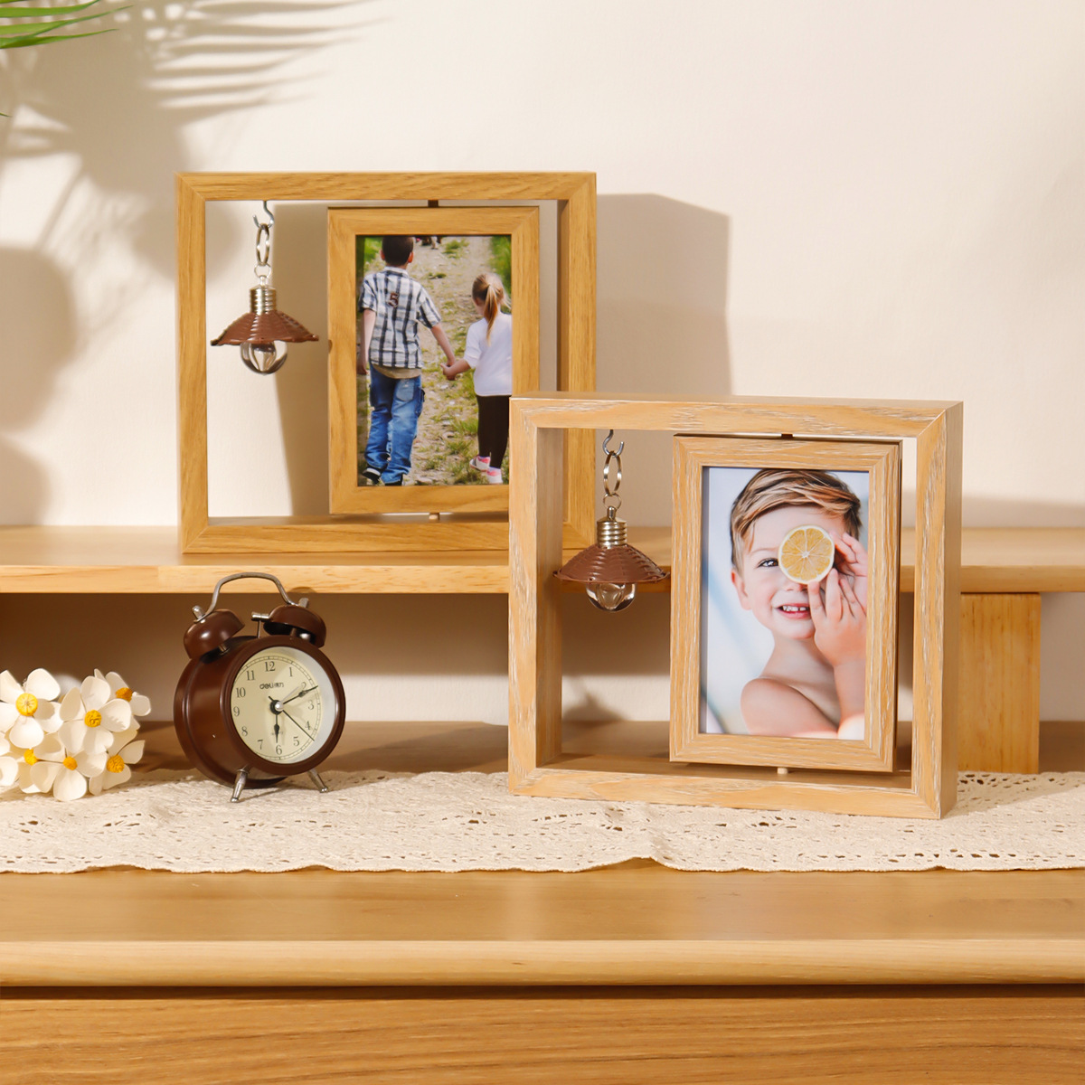Creative rotating double-sided photo frame table Nordic simple wooden six-inch photo frame desktop ornaments gifts wholesale