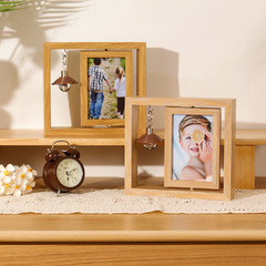 Creative rotating double-sided photo frame table Nordic simple wooden six-inch photo frame desktop ornaments gifts wholesale