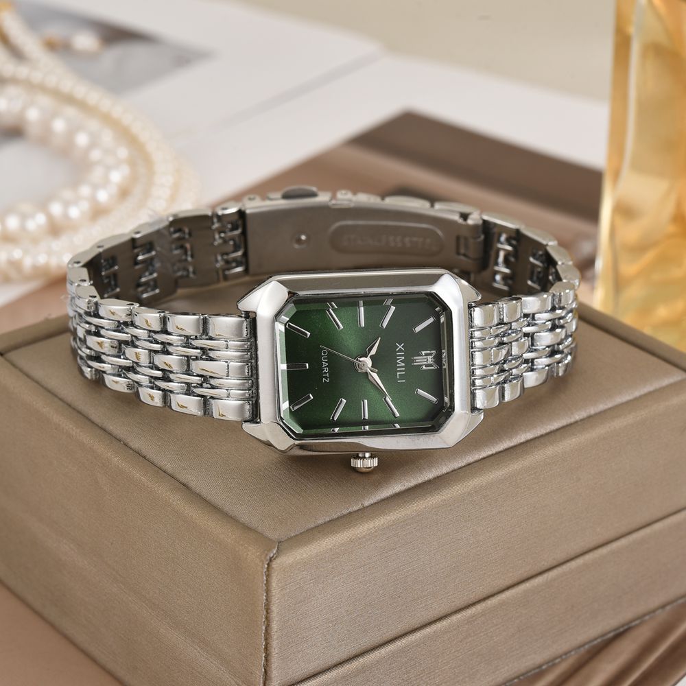 Nuevo reloj de lujo simple transfronterizo para mujer, esfera cuadrada multicolor, temperamento de moda, cinturón de acero literal, reloj de mujer