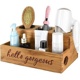 复古吹风机置物盒木质头发造型护收纳盒实木浴室用品的化妆收纳架