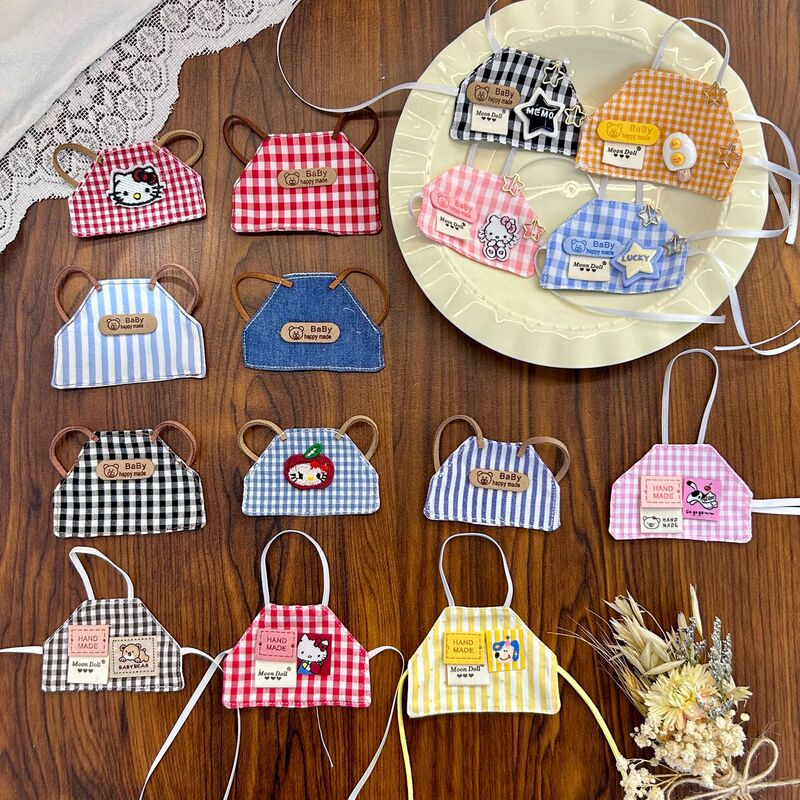 10-cm Doll Clothes Self-Deprecating Bear Hello Kitty Dress-Up Bjd Labubu Apron Accessories Cotton Doll Accessories