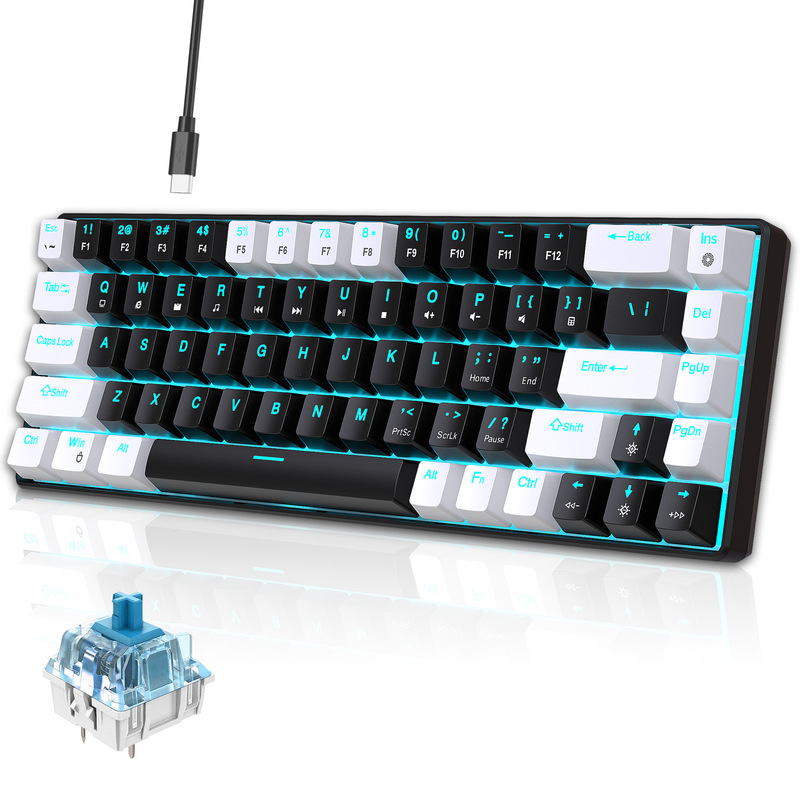 60% New Keyboard 68 Keys Rgb Luminous E-Sports Gaming Blue and Red Axis Mechanical Keyboard Computer Notebook Mac