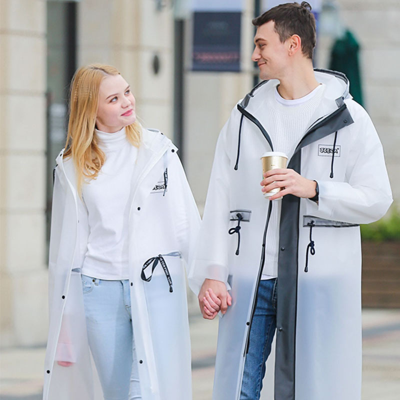 Cross-Border Fashion Waist-Cinching Couple Raincoat Tpu Transparent Raincoat for Adults Men and Women Outdoor Travel Long Rainproof Jacket