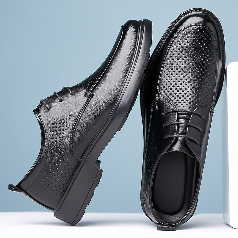 여름 중공 가죽 신발 남성 통기성 가죽 사업 원피스 구멍 신발 부드러운 표면 소 가죽 원피스 신발 냄새 방지 천공 신발