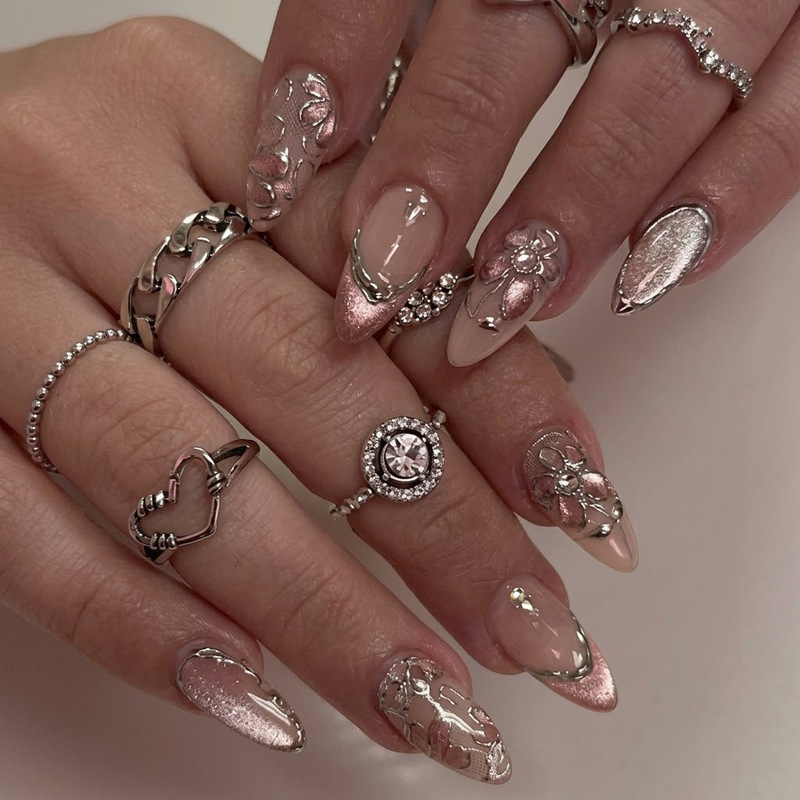 3D three-dimensional cat-eye cross-border sparkling diamond elegant brightening nail tips, European and American detachable French hot girl manicure, 30 pieces 3D three-dimensional cat-eye cross-border sparkling diamond elegant brightening nail tips, European and American detachable French hot girl manicure, 30 pieces