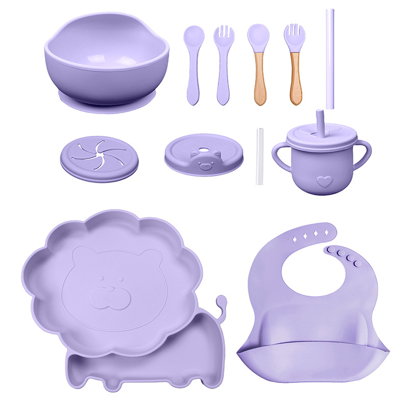 Conjunto de cubiertos para niños tazón de alimentos suplementarios platos de silicona tazón de cuchara de tenedor bib taza de agua de grado alimenticio para bebés alimentación suplementaria