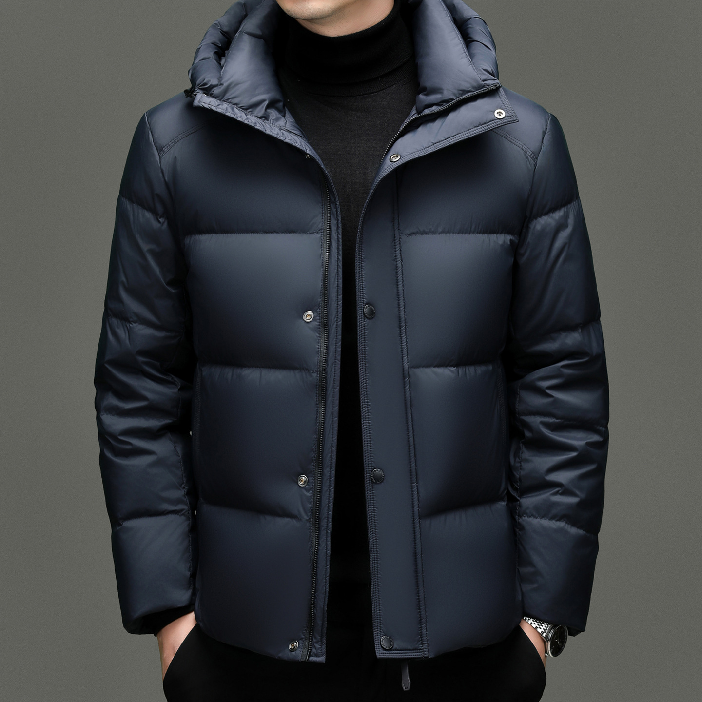 Men's Winter New 90 White Goose down Short Hooded down Jacket Youth Fashion Casual Bread Jacket Men's Clothing