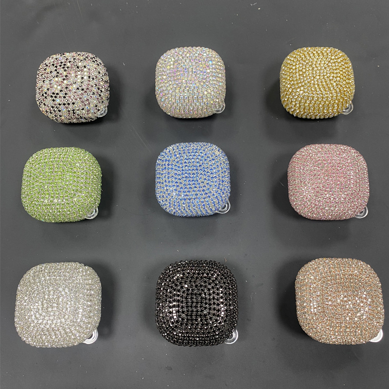 55g Weight iPhone Applicable Brands Earphone case Classification PC, Rhinestone Material Solid Color Pattern Shiny Style PC Rhinestone Solid Color Shiny Earphone Case Phone Accessories 无