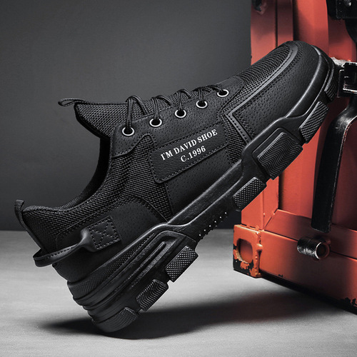 Men's Waterproof and Slip-Resistant Construction Boots, Durable Black Board Shoes, Trendy Sports Casual Breathable Spring Safety Shoes