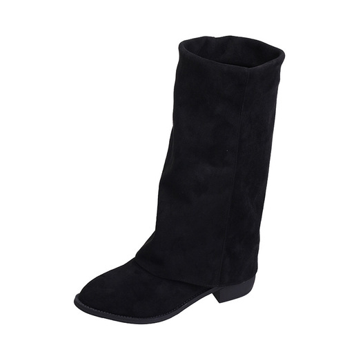 Thick heeled all-match Maillard long boots women's shoes New autumn and winter mid-length pants and tube boots Knight long boots