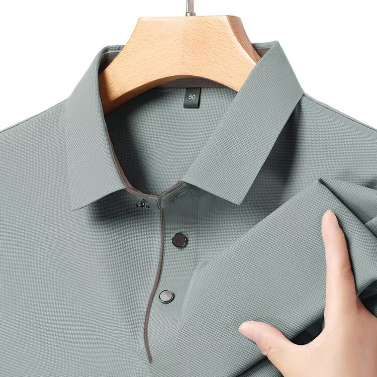 Middle-aged solid color dopamine polo shirt short sleeve men's father summer lapel new fake two-piece breathable business casual