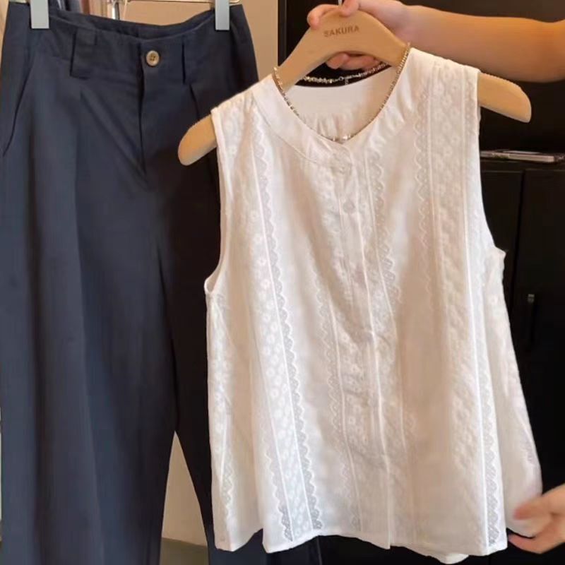 Self-retention explosions recommend ~ white clouds blossoming lace stitching embroidery white top women's summer sleeveless vest shirt