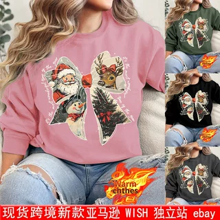 冬季外贸it's the most wonderful圣诞麋鹿雪人圣诞节圆领抓绒
