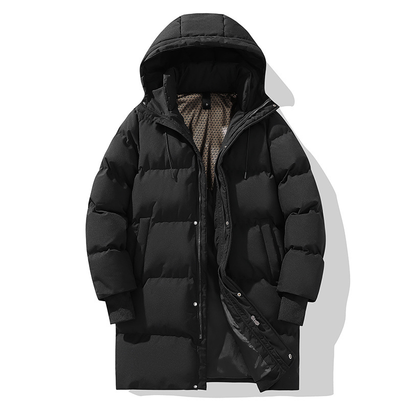 Trendige Unisex-Pufferjacke mit Kapuze, Streetwear-Übergröße, dicke Polyesterfüllung, langer Parka mit Reißverschluss (S-3XL, Schwarz/Weiß)_voghion.com