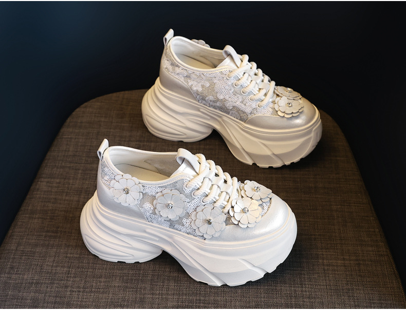 Giày sneaker nữ chunky đế dày tăng chiều cao, lưới thoáng khí — Màu trắng chi tiết 6