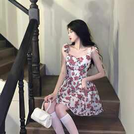 韩系复古时尚慵懒一整套针织格纹毛衣露背灰色外套开衫连衣裙套装