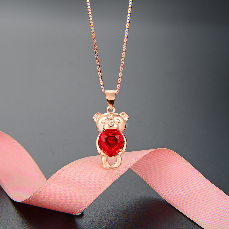 Accesorios de dibujos animados lindo collar de clavícula cadena de las mujeres oso colgante de cristal moda estilo coreano s925 Collar de plata