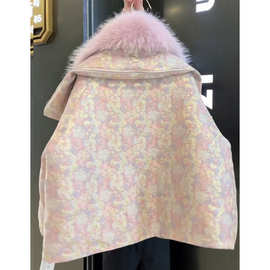 高级感提花毛领保暖羽绒棉外套女2024年冬季新款气质富家千金棉袄