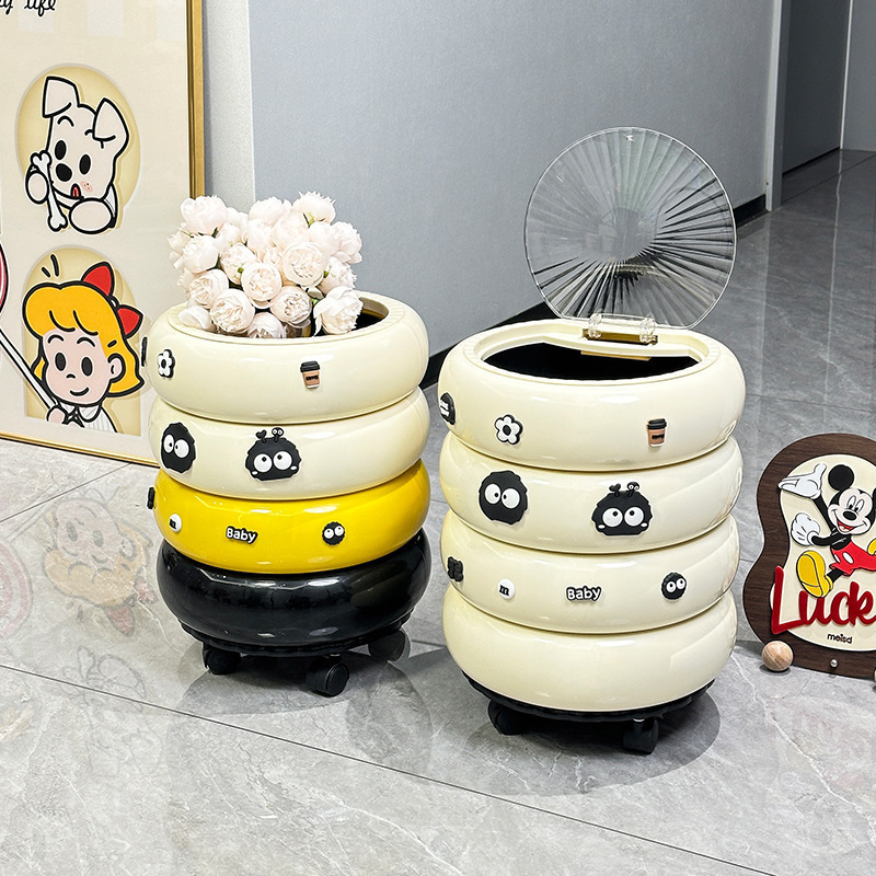 新しい高価値ゴミ箱、蓋付き家庭用リビングルームペーパーバスケット、キッチン取り外し可能なドーナツライト高級浙江|undefined
