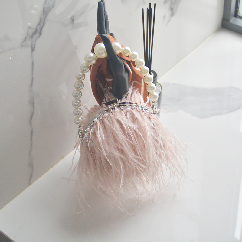 Damen Abendtasche Mit Straußenfedern Und Perlen Elegant_voghion.com