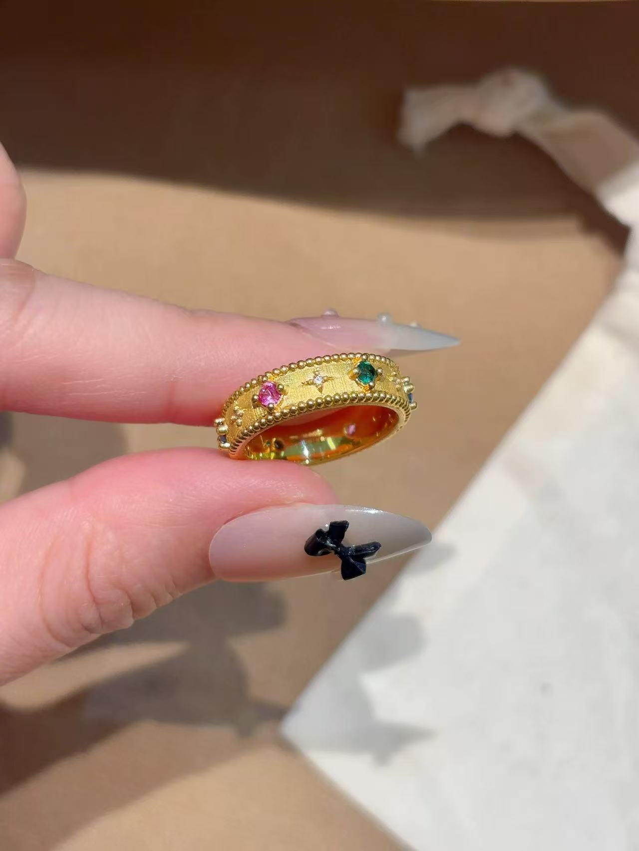 Vintage Gold-plated Sternenring Mit Bunten Steinen Für Damen_voghion.com