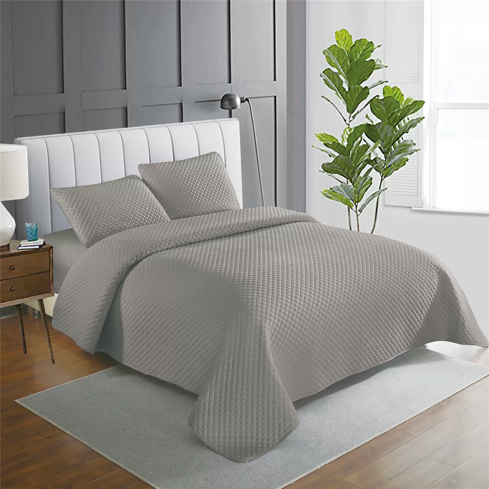 维欧美国亚马逊 细格绗缝被三件套外贸跨境家纺床盖枕套bed cover