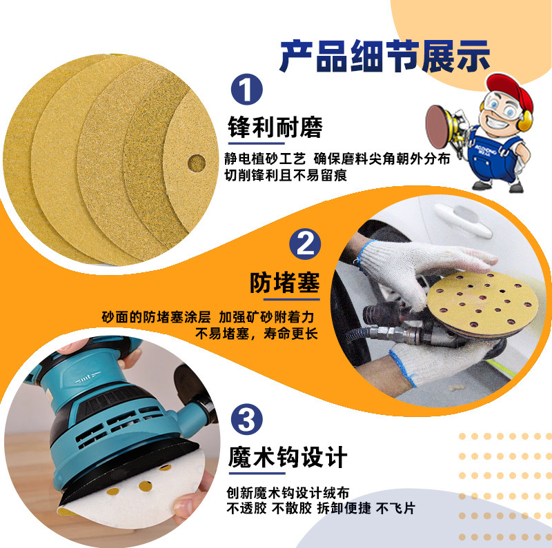 厂家批发3M216u砂纸5寸6孔无孔植绒砂纸汽车漆面打磨抛光干磨砂纸|undefined