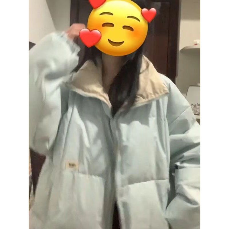 New Simple and Sweet Light Blue White Duck down Jacket for Women New Winter New Warm and Cold-Proof Retro down Jacket