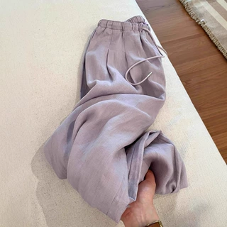 慵懒风紫色抽绳宽松阔腿裤女夏季新款高级气质垂感显瘦薄款休闲裤
