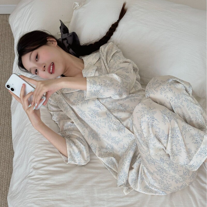【云裳碎花】秋季新款韩系家居服小碎花长袖长裤少女森系冰雪丝女|undefined