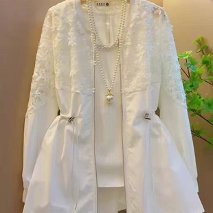 plus size Women's 2025 Lace Stitching Windbreaker Sunscreen Jacket Waist Slimming Top chubby girl Spring Loose Meat Covering
