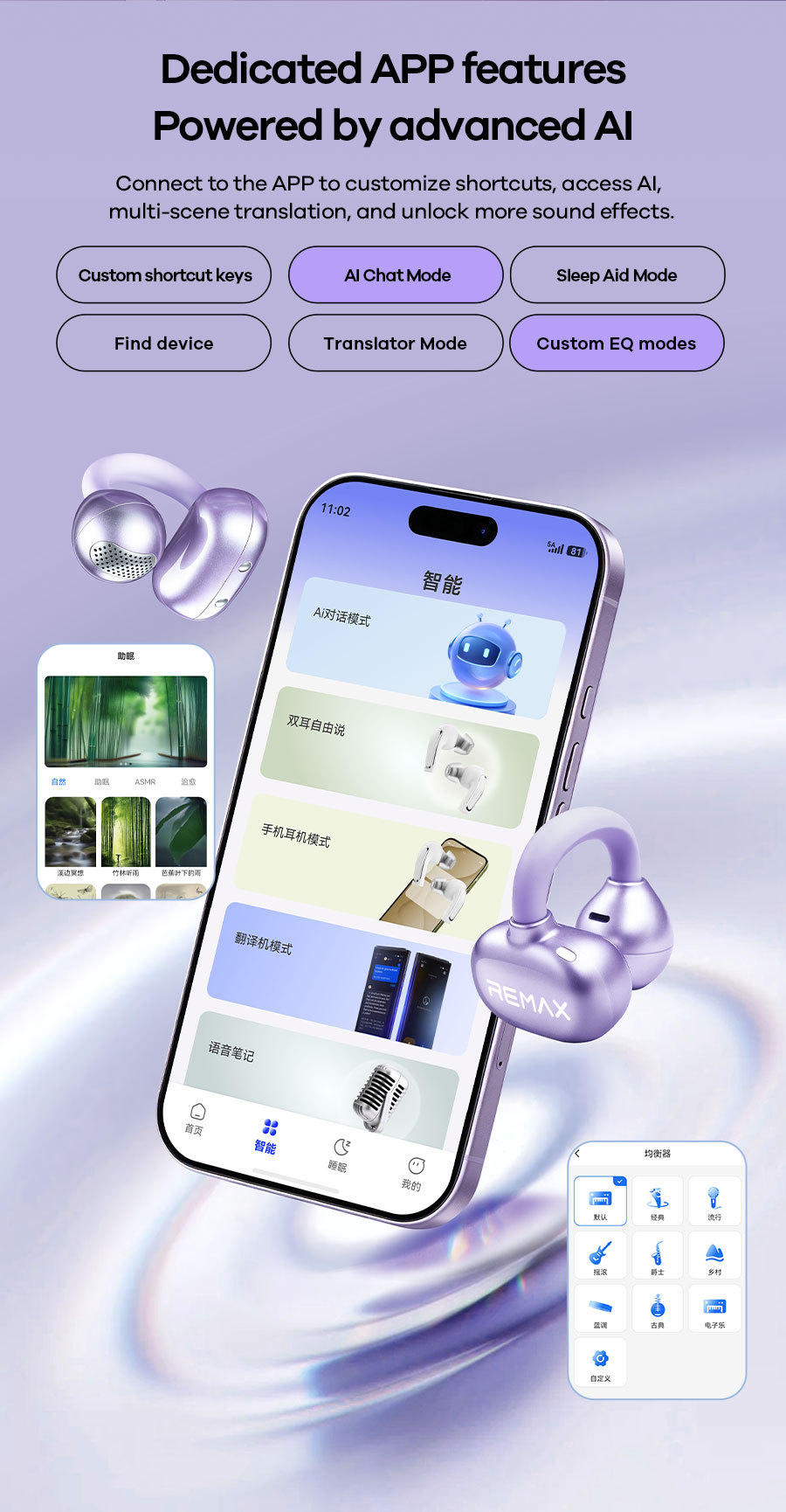 REMAX Open-Ear Clip Bluetooth Earphone AI Smart Translation OWS Non-In-Ear True Wireless Earphone W29AI