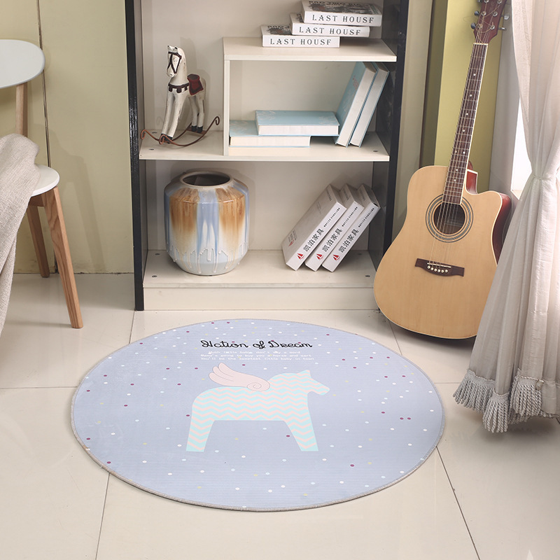 Fábrica personalizada comercio exterior cristal lana impresión de transferencia 3D alfombra redonda sala de estar dormitorio junto a la cama dibujos animados OEM hogar image 3