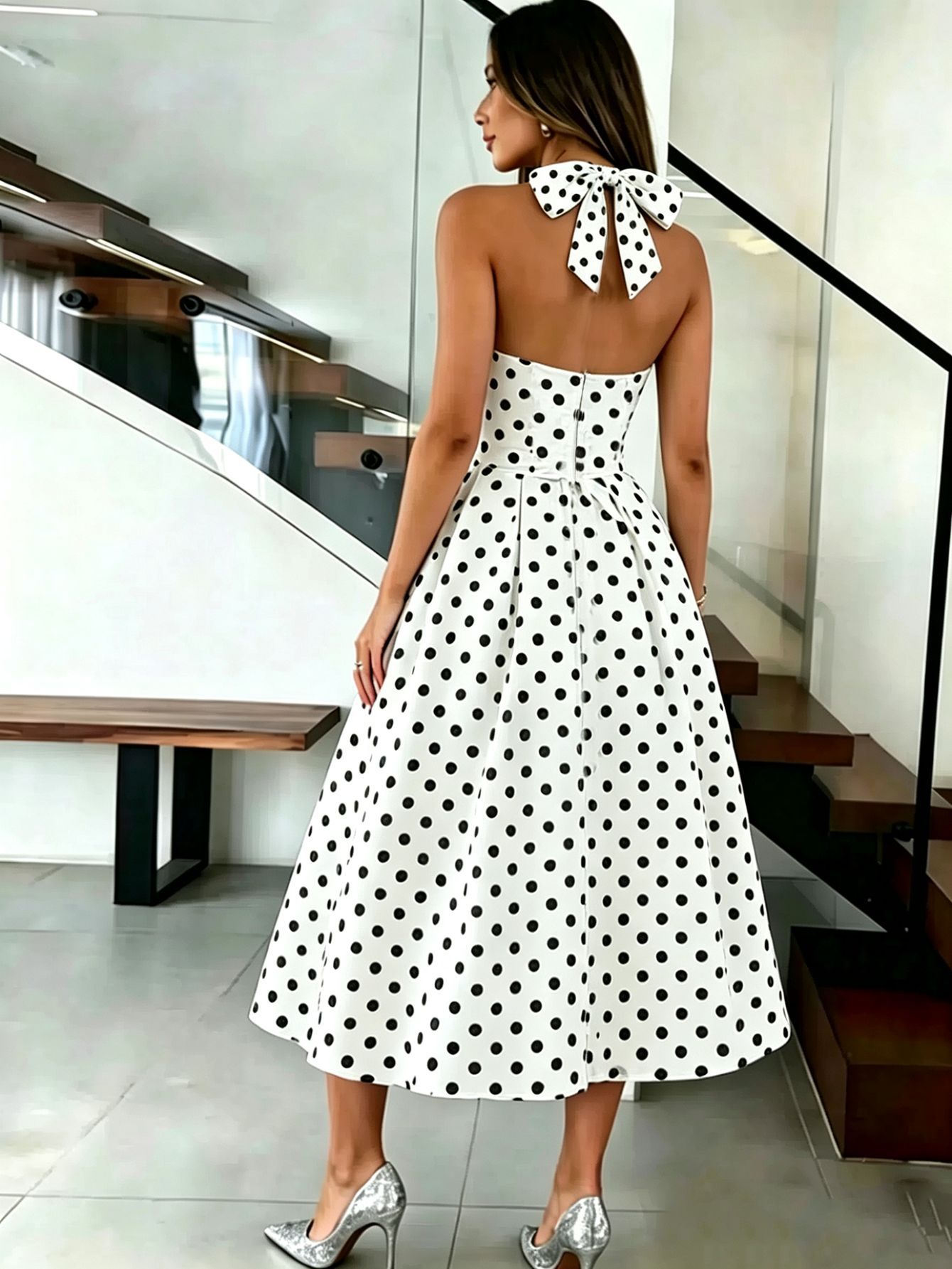 A395 Europa y los Estados Unidos vientos transfronterizos adelgazamiento casual ropa de mujer cintura reducida punto de onda A-falda sin mangas para salir vestido de cabina