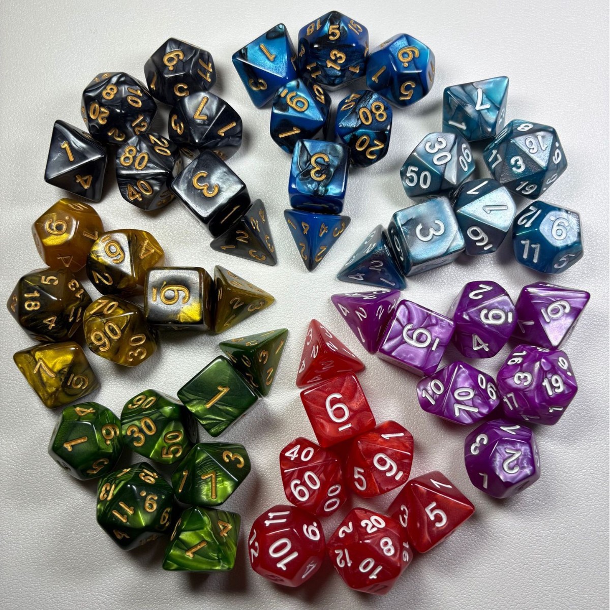 dnd大理石纹多面体混色透明d4d6d8d10d12d20面coc桌游套装七件套