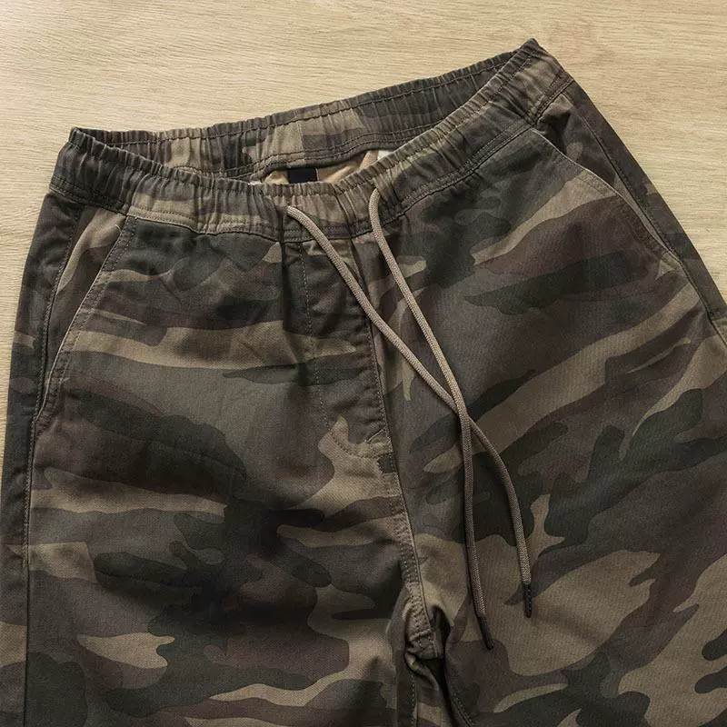 Мужские camouflage штаны для отдыха, ретро-шорты, эластичный пояс, свободный прямой крой, оптом