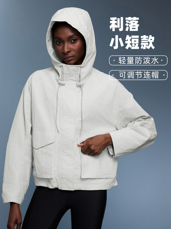 户外抽绳连帽短款风衣宽松透气大口袋运动登山服外套女秋季D25126|undefined