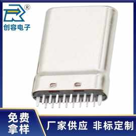 立式直插TYPE-C公头16P立插10.67mm拉伸款16PIN公头两脚脚长1.1mm