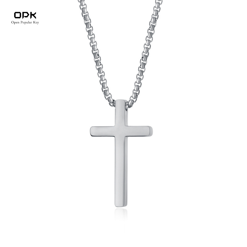 Opk jewelry European and American simple personality smooth stainless steel cross accessories hip-hop men's necklace fashion