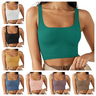 23 spring Amazon new European and American style ins women's clothing solid color fashion trend sexy thread short vest