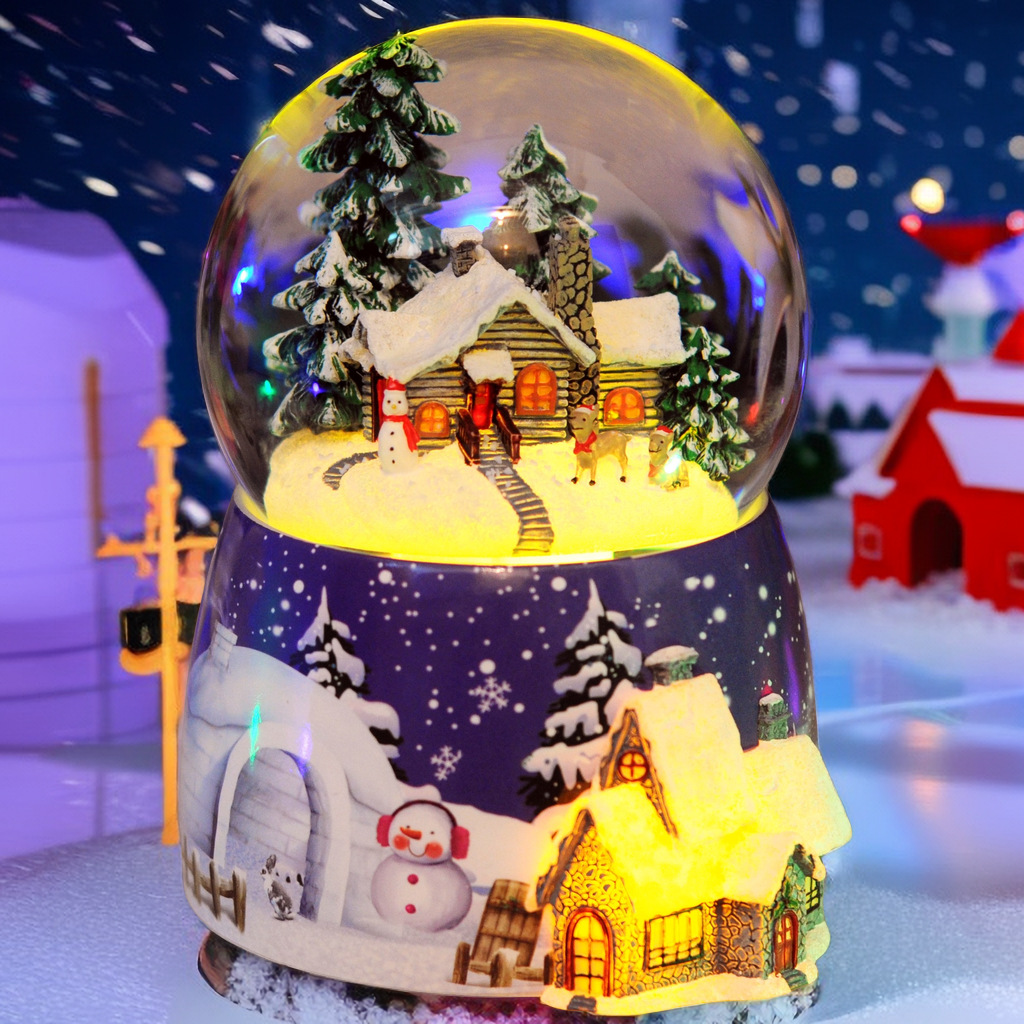 Caja de música navideña con forma de casa de nieve, bola de nieve luminosa recargable eléctrica, caja de música con bluetooth, regalo de Navidad