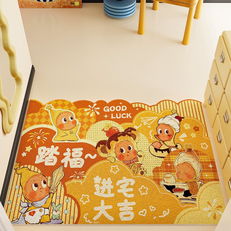 Yellow Entrance Door Mat New Year Star Pattern Carpet Golden Housewarming Silk Loop Door Mat Entryway Foyer Door Mat