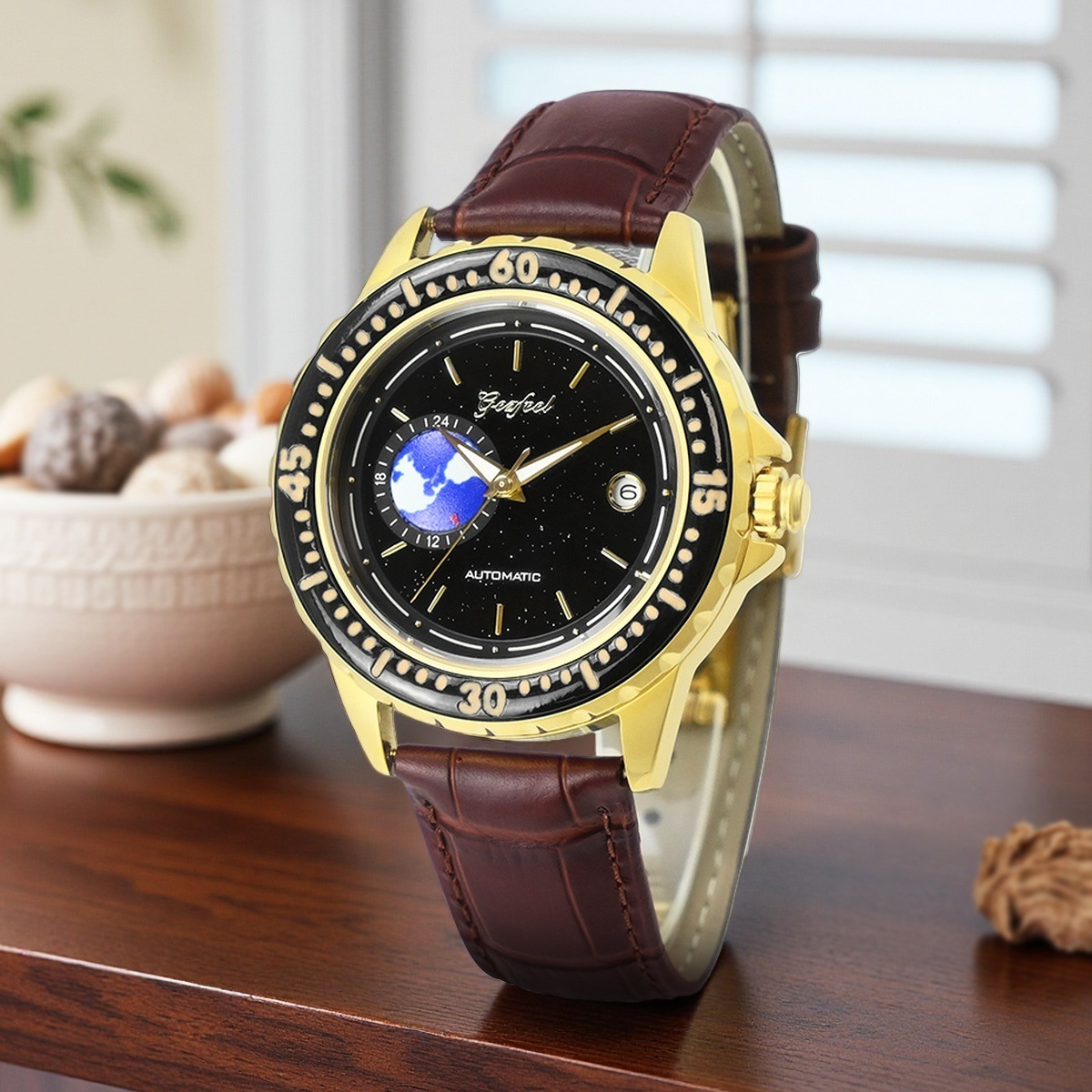 Spot New Hetian Jade Sapphire Belt Men's Mechanical Men's Fully Automatic Calendar Jade Leather Watch Wholesale
