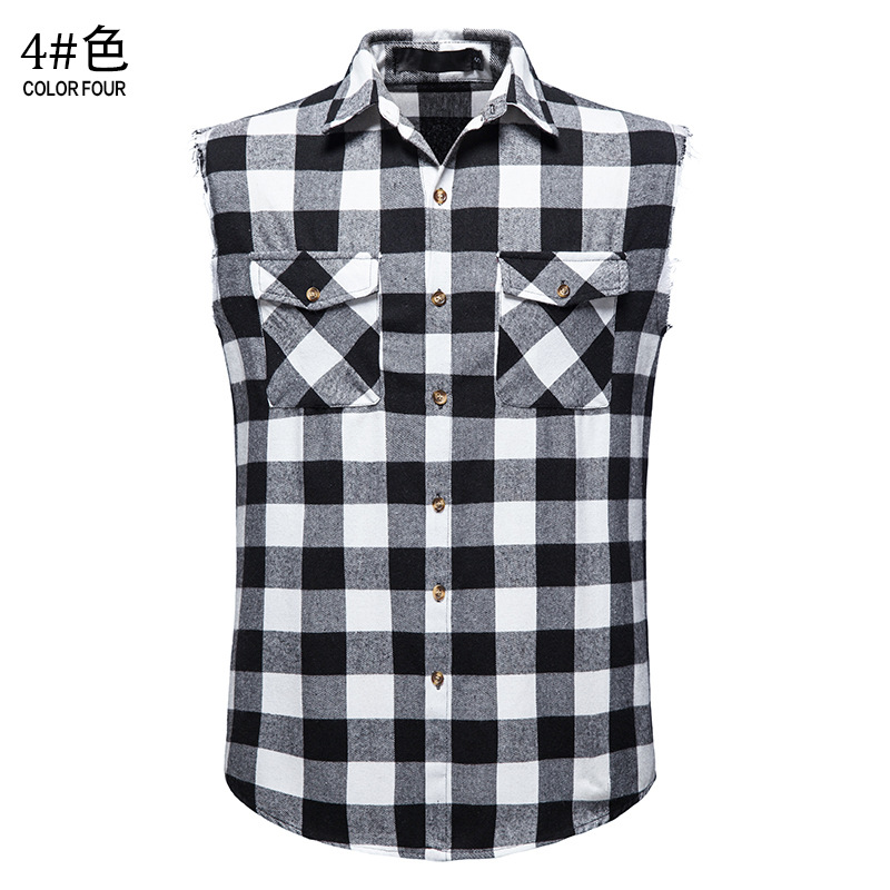 2023 verano nuevo tamaño europeo hombres Camisa sin mangas casual Amazon moda Plaid multicolor camisa grandes productos