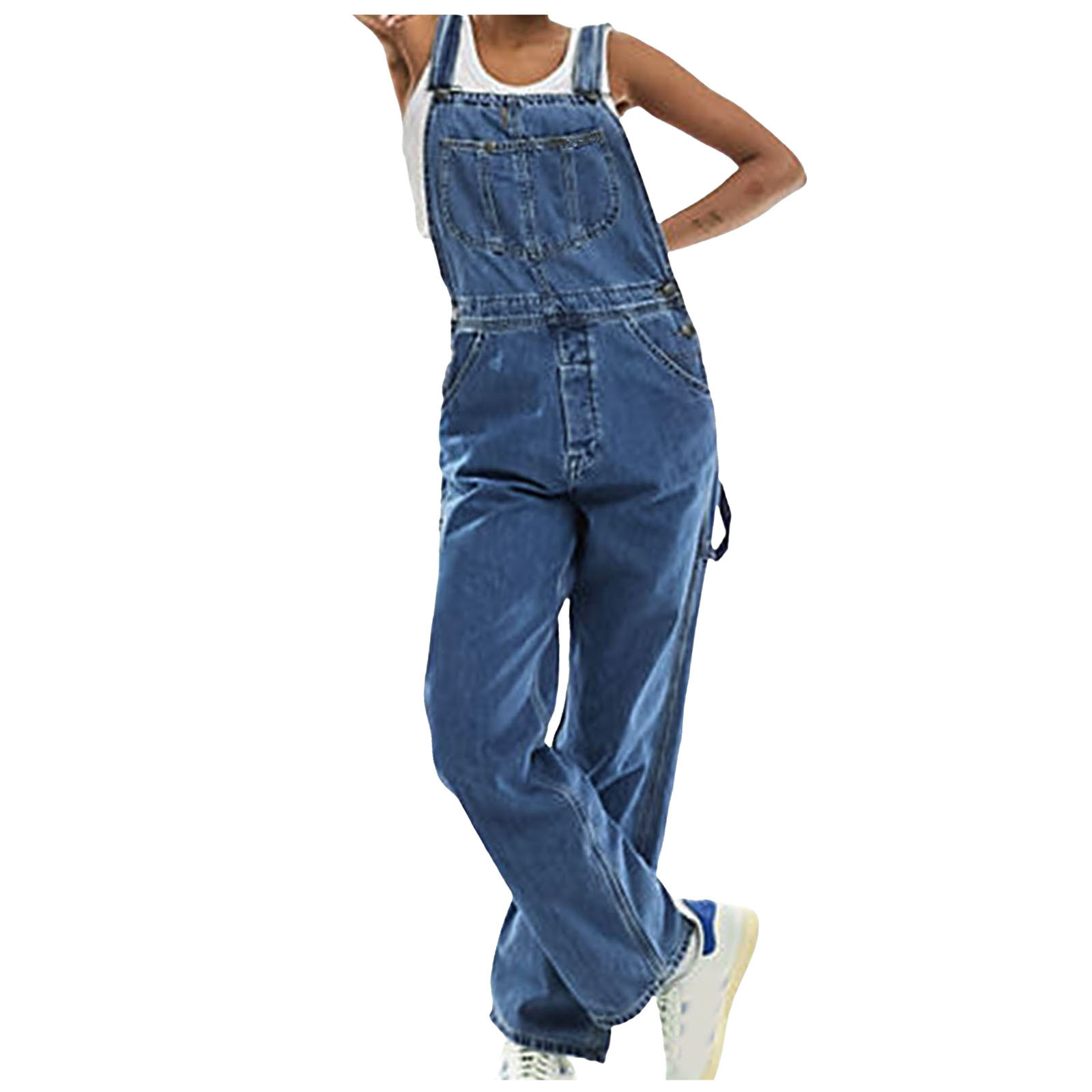 paar outfit heren schouderband jumpsuit gescheurde denim werkkleding broek_voghion.com