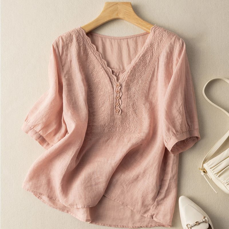 リネンスーツ女性のための 2025 夏の新しい半袖 Tシャツワイドレッグパンツ 2 点セット綿とリネンのシャツカジュアルパンツストレートヘア|undefined