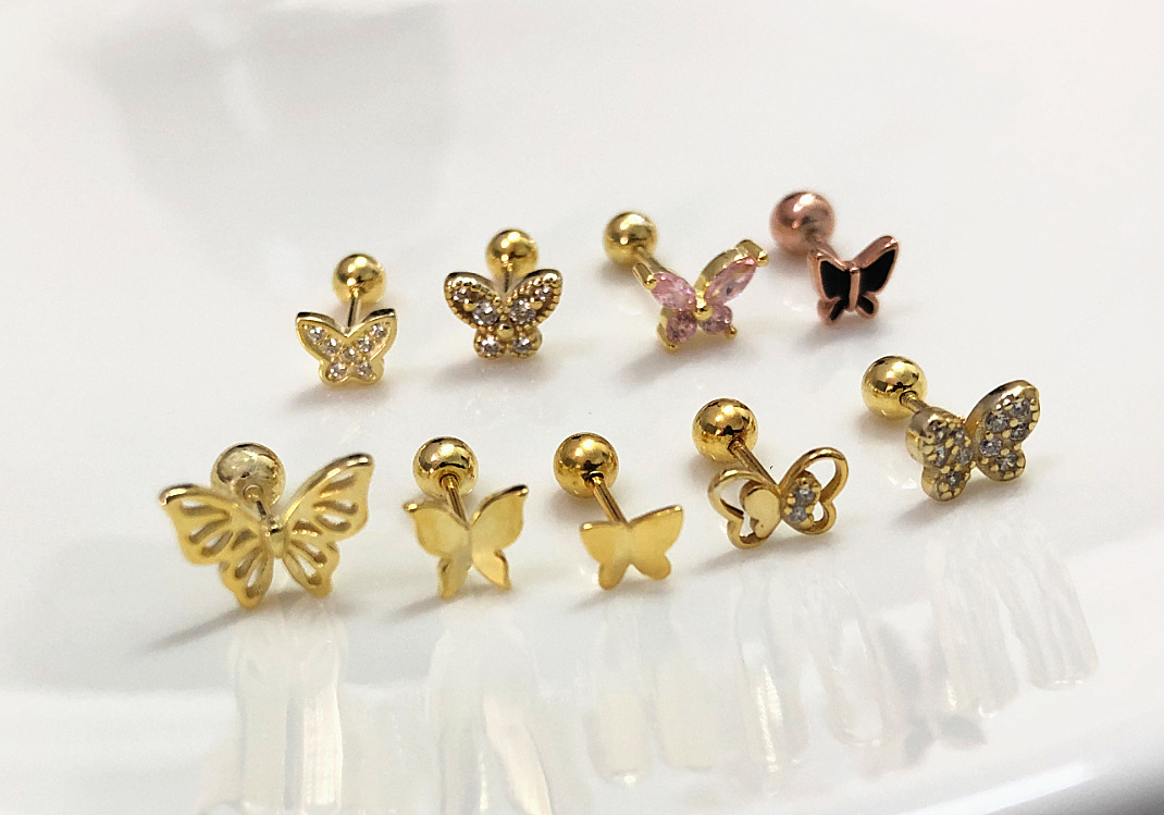 5g Weight Zircon Inlay Material Ear Studs Classification 1 Pair Quantity Daily Occasion 925 Sterling Silver Material Butterfly Pattern Women's Gender Plating, Inlay Design Simple Style Style 1 Pair 925 Sterling Silver Zircon Butterfly Ear Studs 无