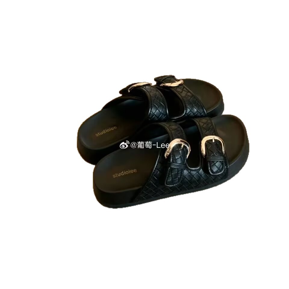 2026 nueva uva madre con el mismo aumento de altura 3cm ~ doble hebilla tejido exterior casual con base gruesa zapatillas frias Birken mujeres