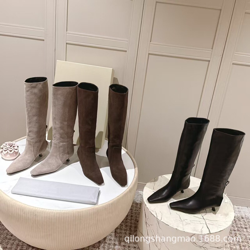 High-End Quality 2025 Autumn and Winter Suede Pointed Toe Stiletto High-Heeled Knight Boots Wide Tube Slimming Look Over-The-Knee Boots